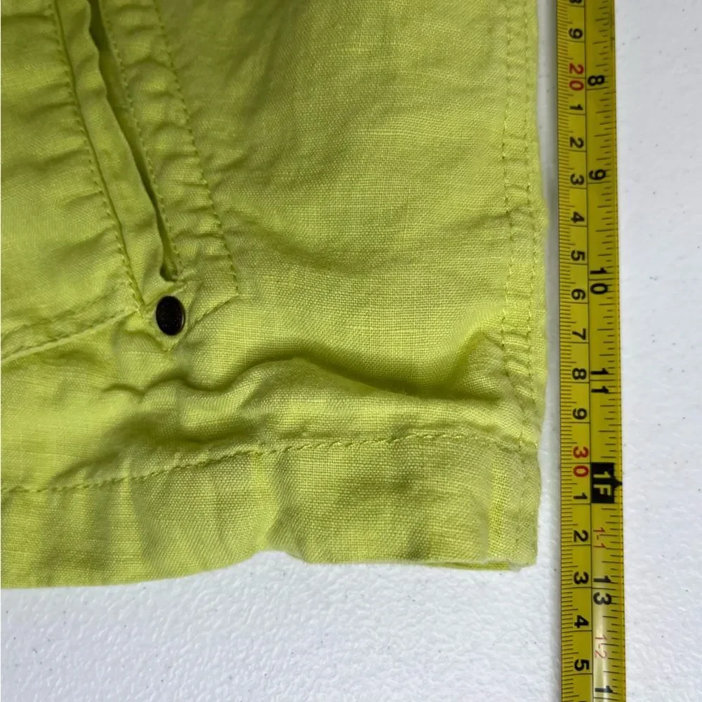 Chicos Drape Front Easy Linen Jacket Chartreuse Roll Tab Sleeve Women Size Large